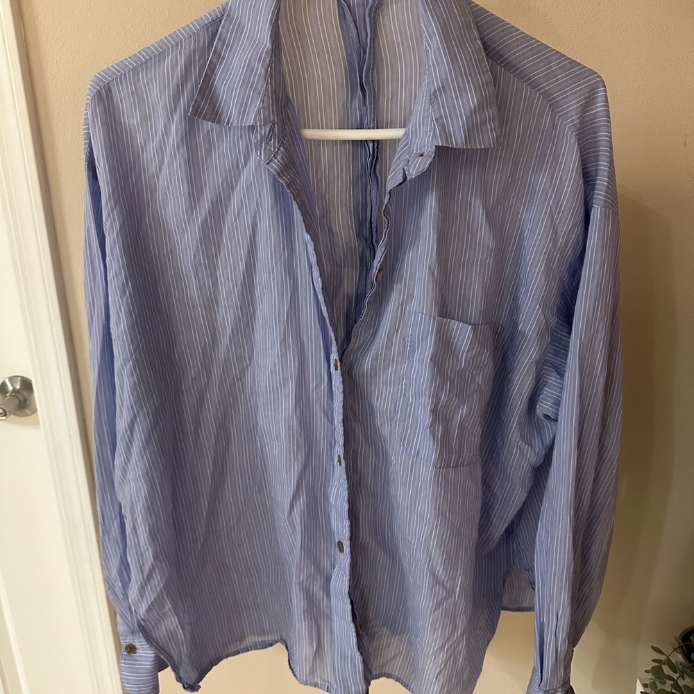 Vince Light Blue Striped Button Down Shirt